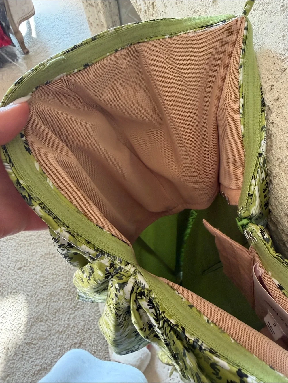 Cinq a Cept Green Silk Floral Dress with Spaghetti Straps